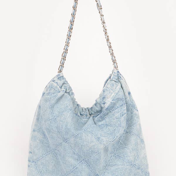 3AM BY H&D ACCESSORIES - Wholesale Shoulder Bag - Women's - Quilted Washed Denim Chain Bag