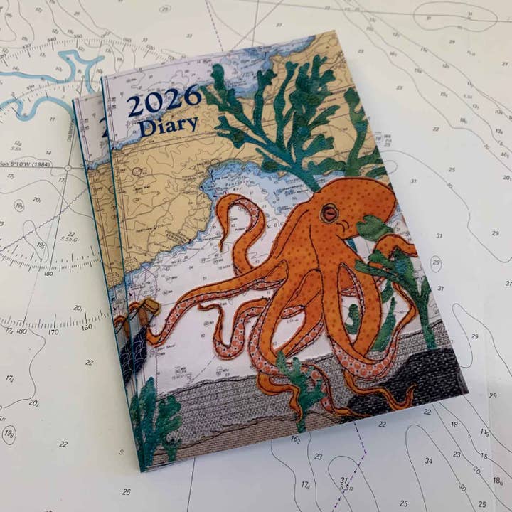 Poulpe à Penzance Cornwall Agenda de poche A6 2026 pour la vente par Hannah Wisdom Textiles