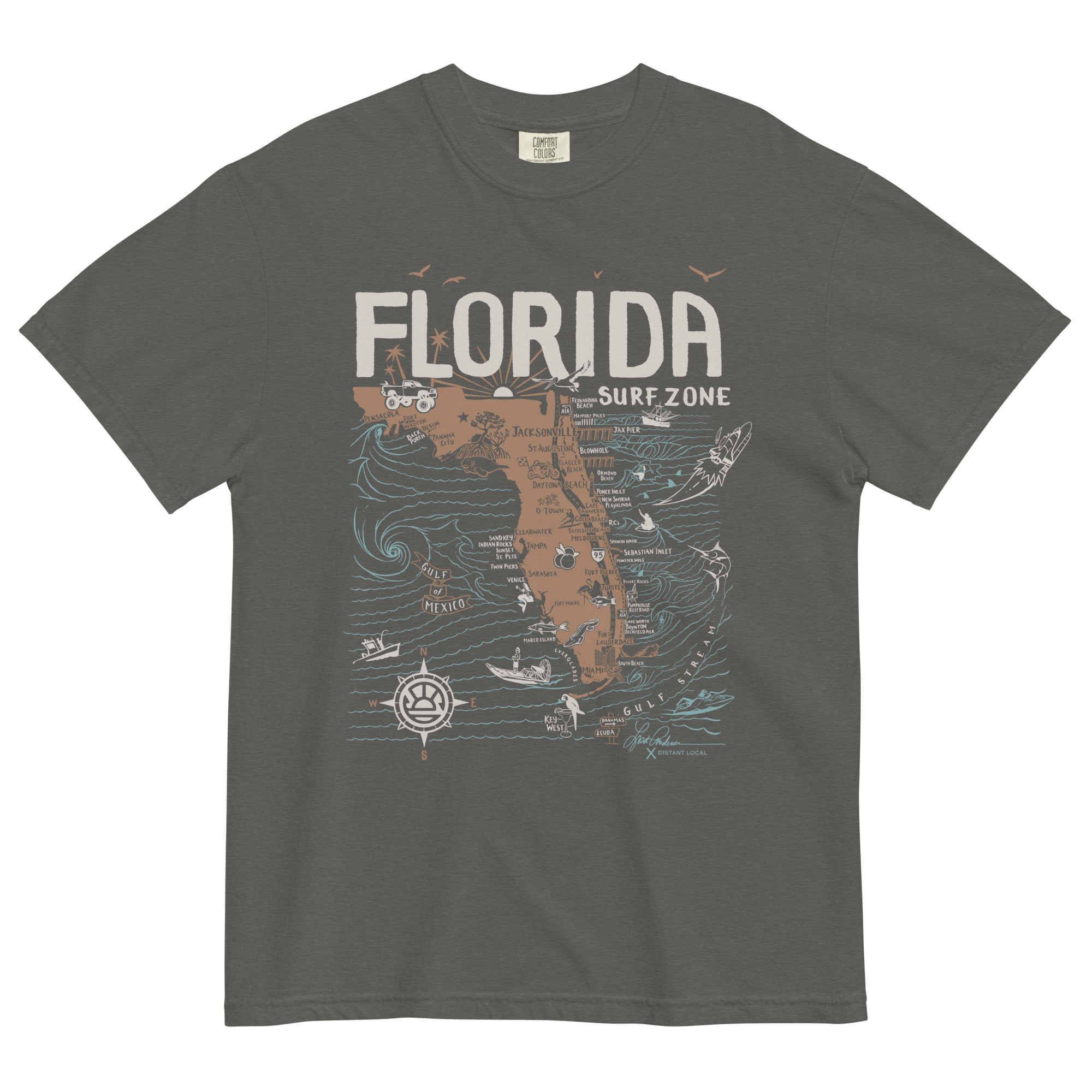 Distant Local - Wholesale Screen Printed T-Shirt - Unisex - DL X LA "Sunrise" Unisex Florida Map T-Shirt0
