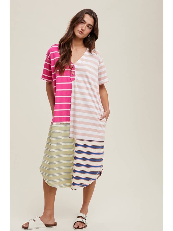 Wishlist Apparel - Wholesale Dress - Women's - MULTICOLOR STRIPED MIDI DRESS / WL25-10489