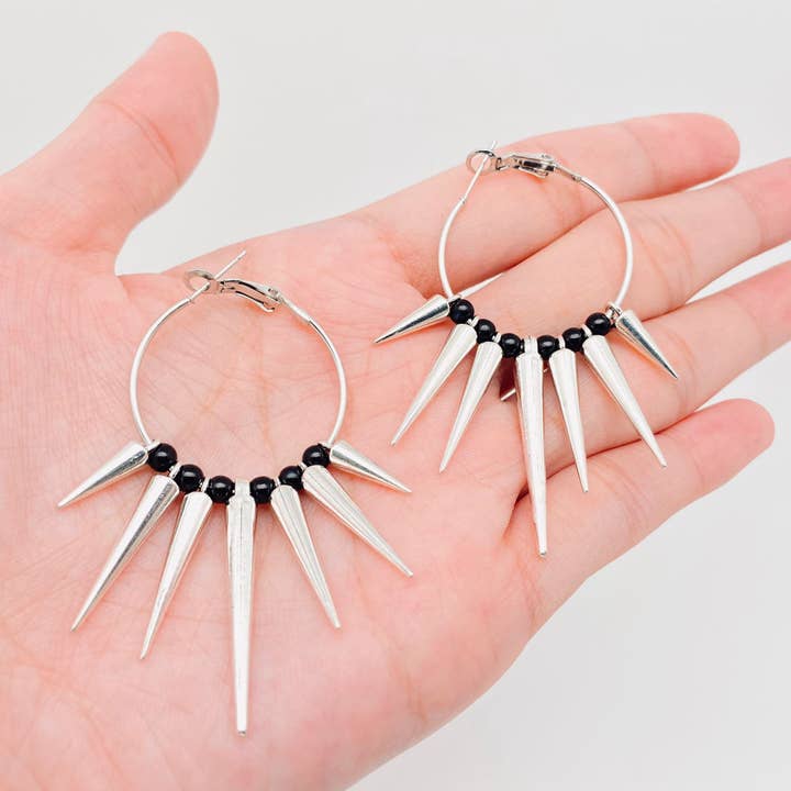 Mio Queena - Wholesale Hoop Earrings - Punk Style Thorn Spiked Cone Hoop Earrings