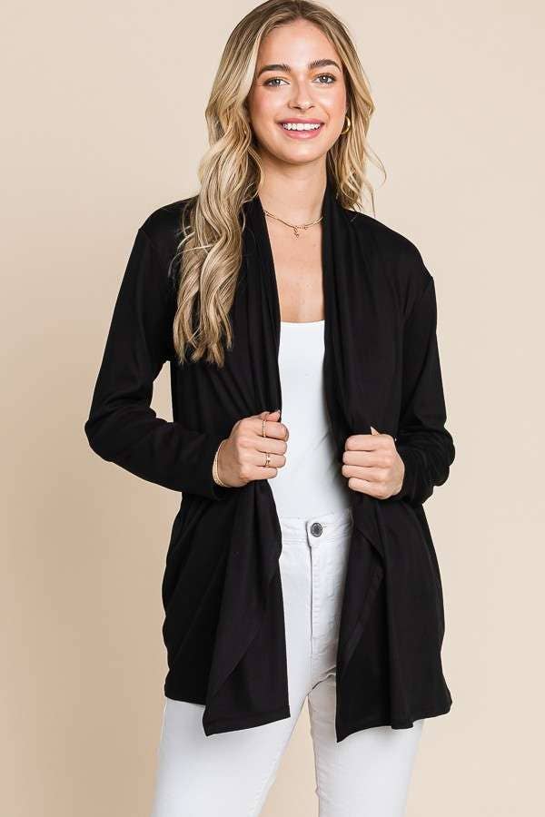 Culture Code – Engroshandel Cardigan - Dame – CRT1167LA - CARDIGAN TOP MED DRAPERET FORSTYKKE OG LANGE ÆRMER0