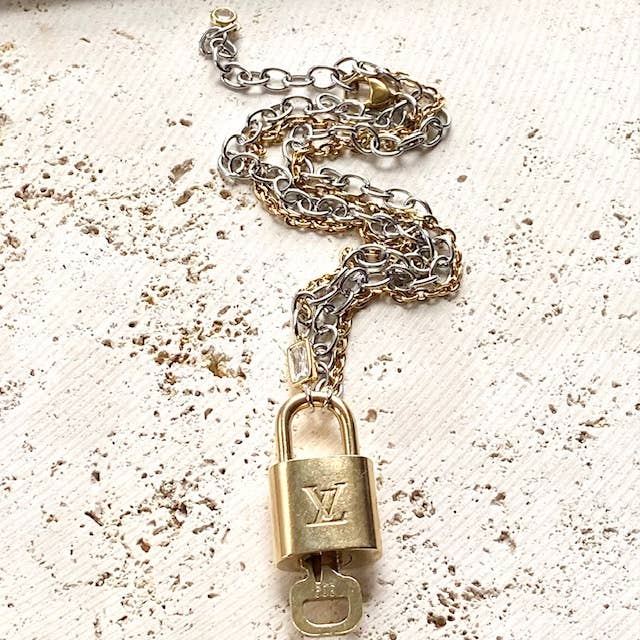 VB&CO Designs Handmade Jewelry - Wholesale Pendant/Charm Necklace - Louis Vuitton lock necklace repurposed upcycled LV12