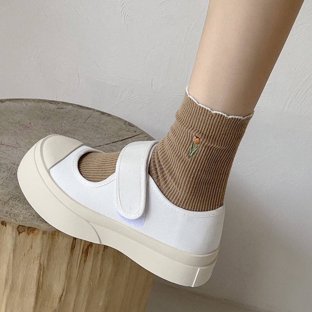 Funkyrel® Atzbranding Limited – Großhandel Socken – Damen – Rufia - Einfarbige Florale Tulpen-Socken - Süß & Klassisch9