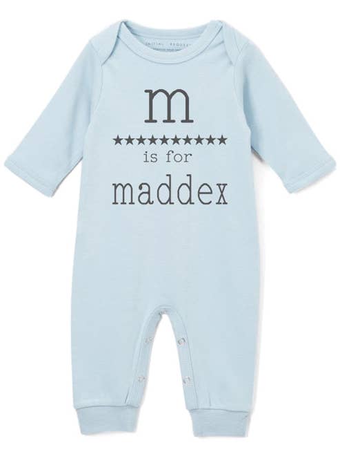 Initial and Name Stars Blue Romper for wholesale by Initial Request