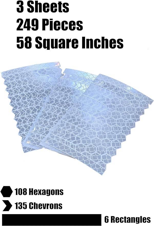 ReflecToes - Vente Autocollant - Autocollants réfléchissants 720 hexagonaux, trois feuilles, autocollants rétroréfléchissants prismatiques argentés à haute intensité6