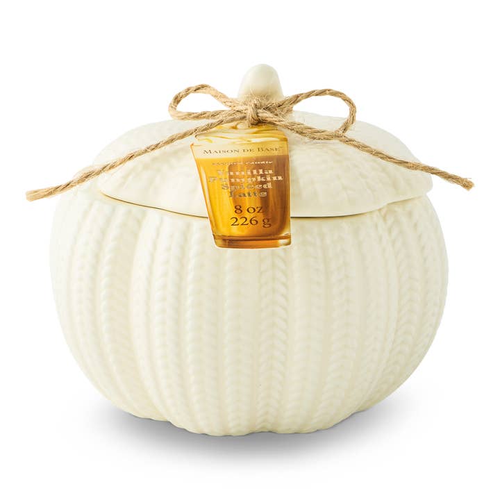 8oz Sweater Pumpkin Shaped Ceramic Candle with Lid - Vanilla for wholesale by Core Home