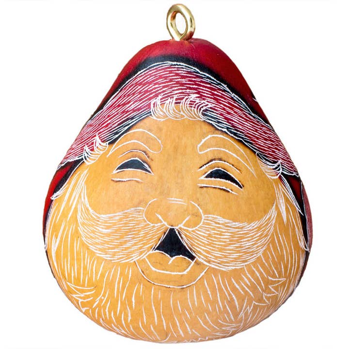 Lucuma Designs - Wholesale Ornament - Santa Smile - Mini Gourd Ornament - Natural Holiday