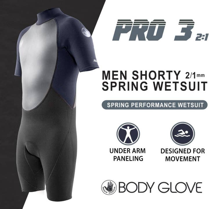 Body Glove Pro3 Men Shorty Spring Wetsuit, Quadra Flex 4 Way Stretch - Thermal Lightweight Performance for wholesale by Sixale