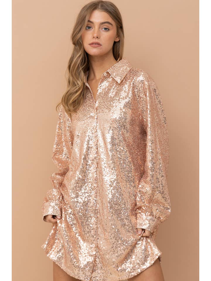 Blue B - Wholesale Jurk - Dames - 32404D - Mini glitterjurk met pailletten en knoopsluiting