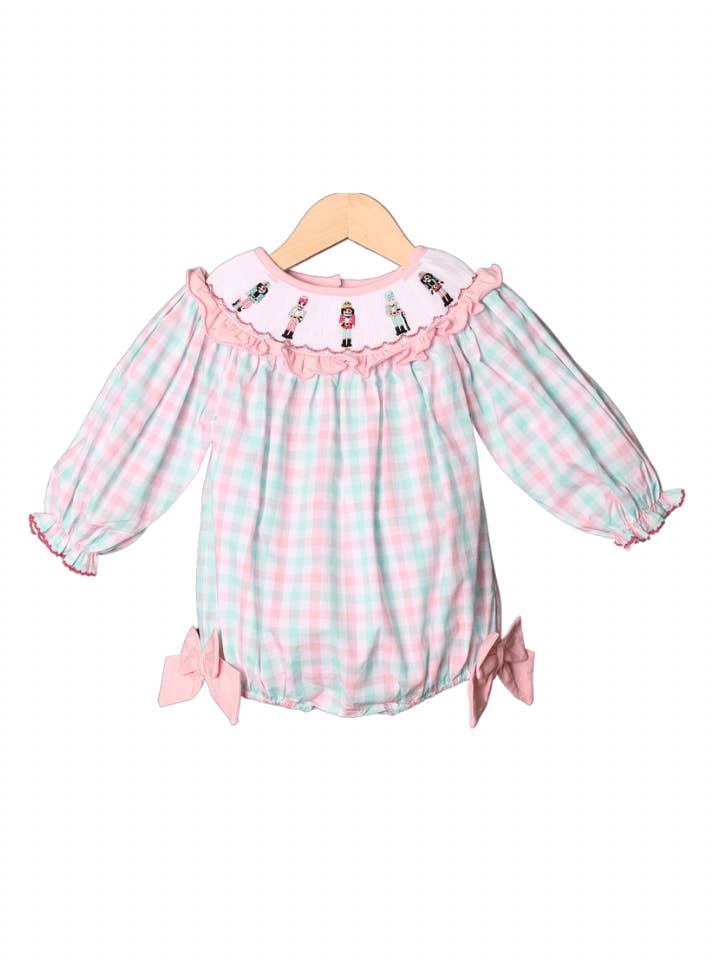 The Smocked Flamingo - Wholesale Bodysuit (Non-Footed) - Baby - Smocked Pink and Mint Gingham Nutcracker Bubble