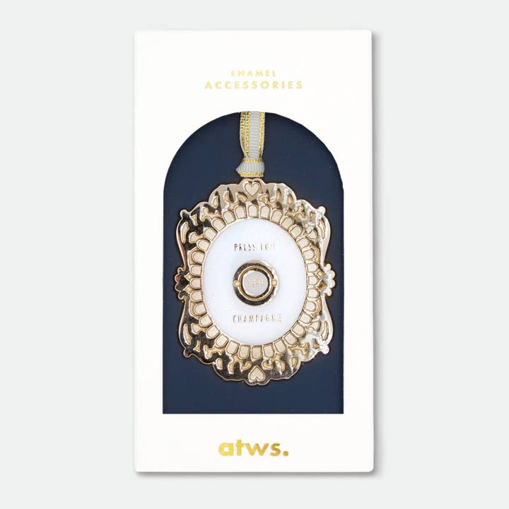 Press for champagne Xmas ornament for wholesale by ALL THE WAYS TO SAY - USA