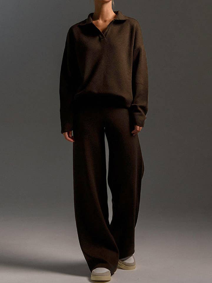 safistyle – wholesale Lounge set – Women's – Knitted Polo Shirt and Wide-Leg Pants Set7