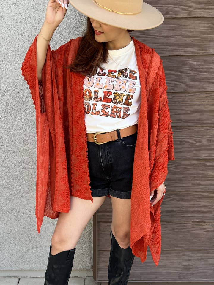 Justin & Taylor - Wholesale Kimono - Women's - Puffer-Up | Soft Textured Cover-Up Kimono With Pom Detail0