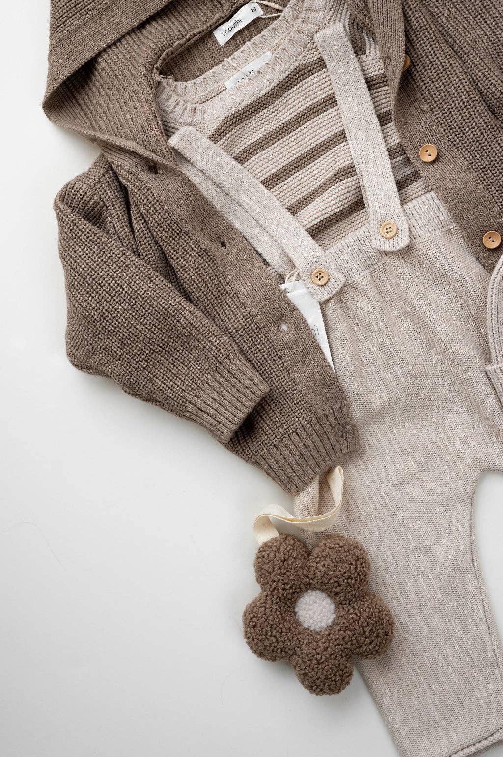 Yooushi - Vente Salopette – bébé - Pantalon à bretelles tricoté motif champignon9