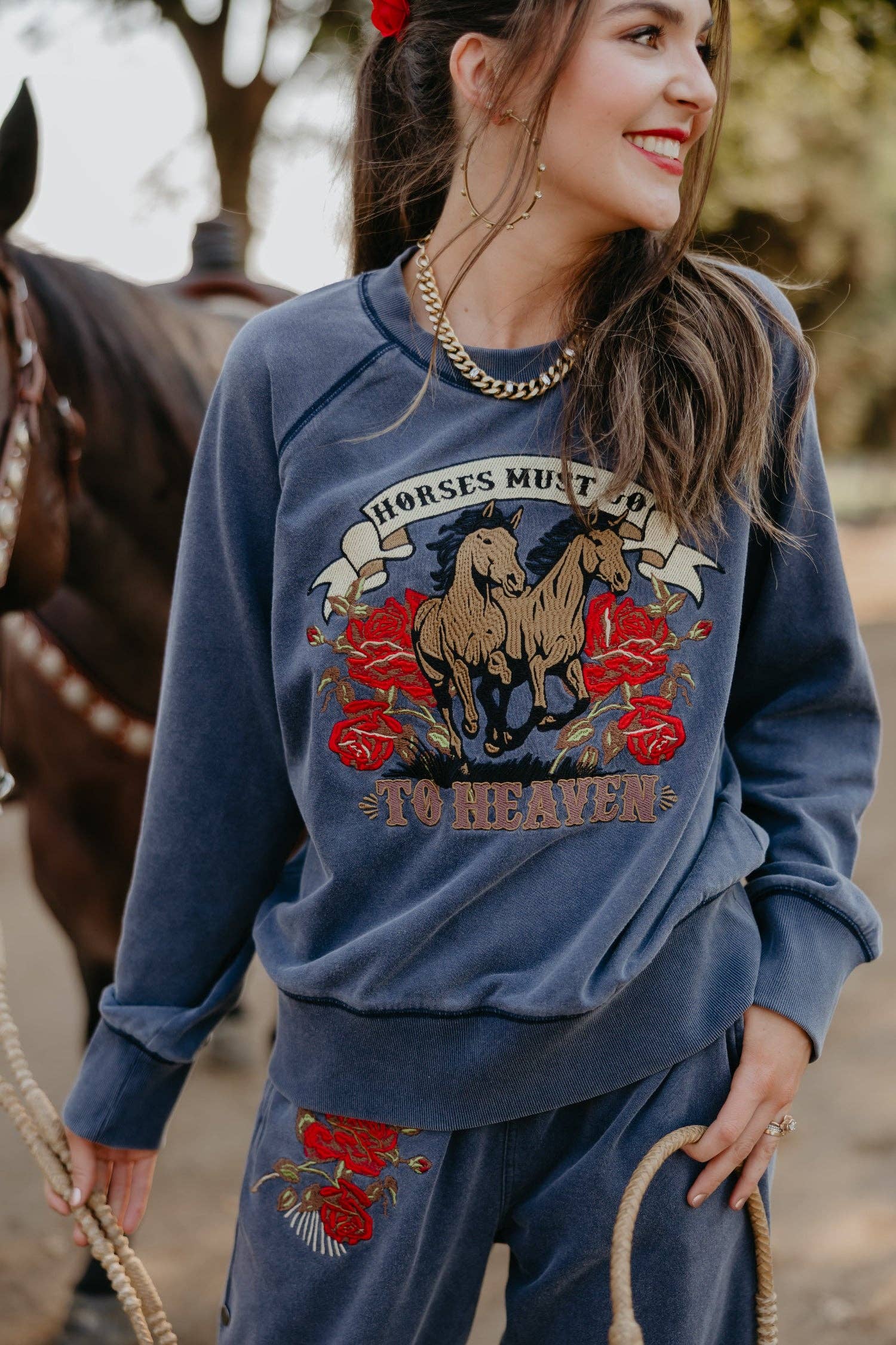 Rodeo Quincy - Wholesale Graphic Sweatshirt - Women's - Horses in Heaven Pullover3