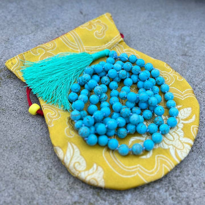 Lungta Imports - Wholesale Prayer Beads Necklace - Tibetan Buddhist Turquoise Hand Knotted Mala, Rosary 108 Beads, Japa Mala, Meditation Mala, Mala Necklace, Free Silk Pouch