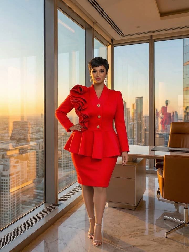 Strukturerad dräkt med peplumkjol för wholesale av J2 FASHION