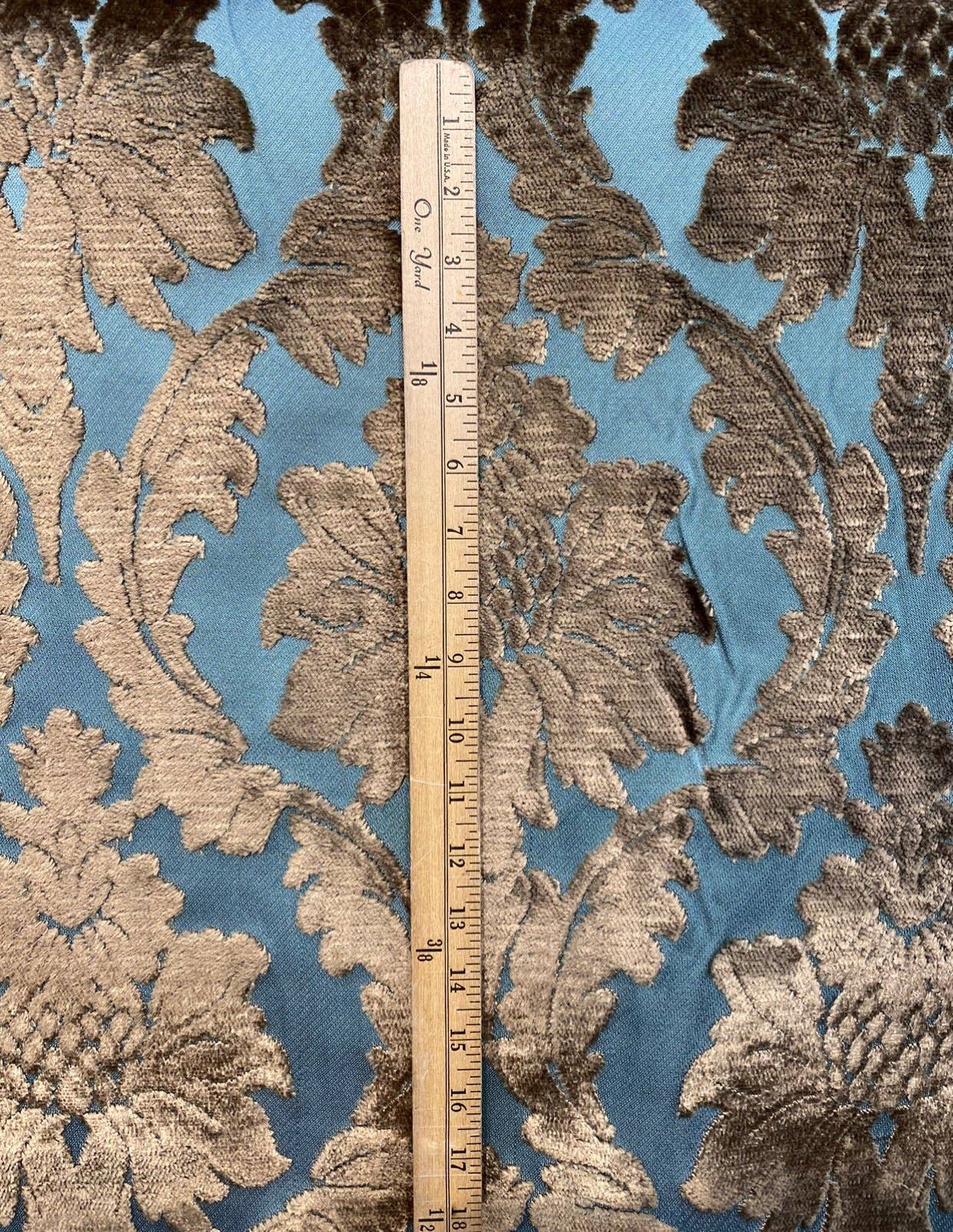 Fancy Styles Fabric - Wholesale Fabric - Emperor Walter Novelty Italian Burnout Damask Chenille Velvet Fabric Bronze & Teal- Upholstery4