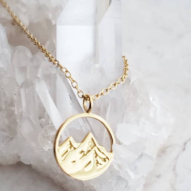 Sosie Designs - Wholesale Pendant/Charm Necklace - Gold Mountain Etched Necklace