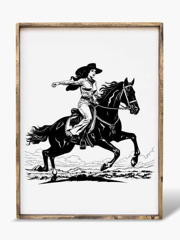 Vintage Cowgirl Indrammet Print - Håndlavet Western Vægkunst for engroshandel hos Williamraedesigns