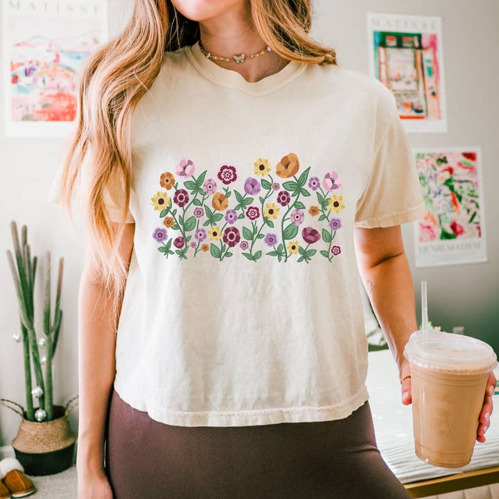 Surprise Songs Acoustic Piano Floral Cropped Tee for wholesale by Wild Voices