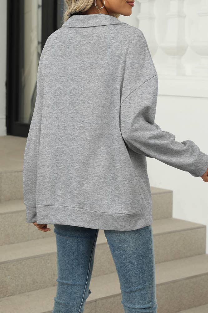 UNISHE – Großhandel Sweatshirt – Damen – Einfarbiges Sweatshirt mit Umlegekragen WZD0637