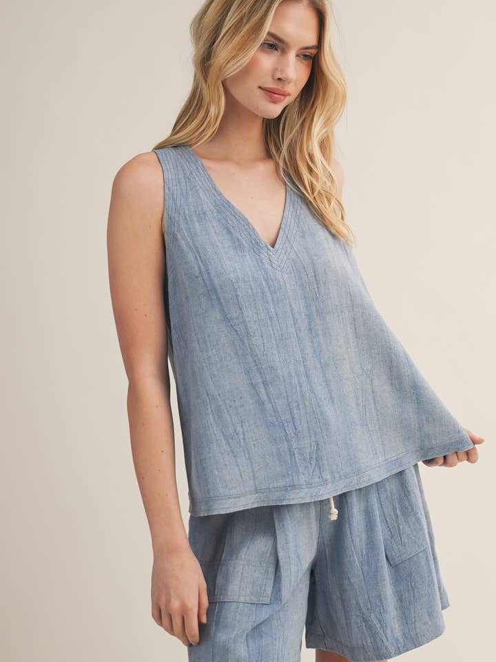 WASHED-LOOK V NECK SLEEVELESS TOP for wholesale by Mustard Seed
