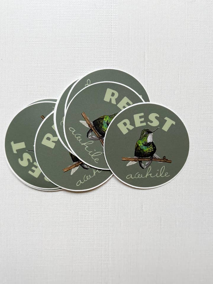 "Rest Awhile" Hummingbird Sticker for wholesale by Fox & Thistle Studio