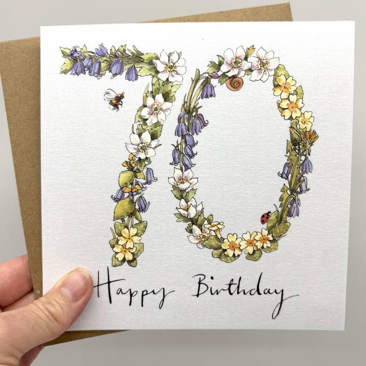 Ink and Snail Limited - Wholesale Birthday Card - 70th Birthday Card - Wildflower2
