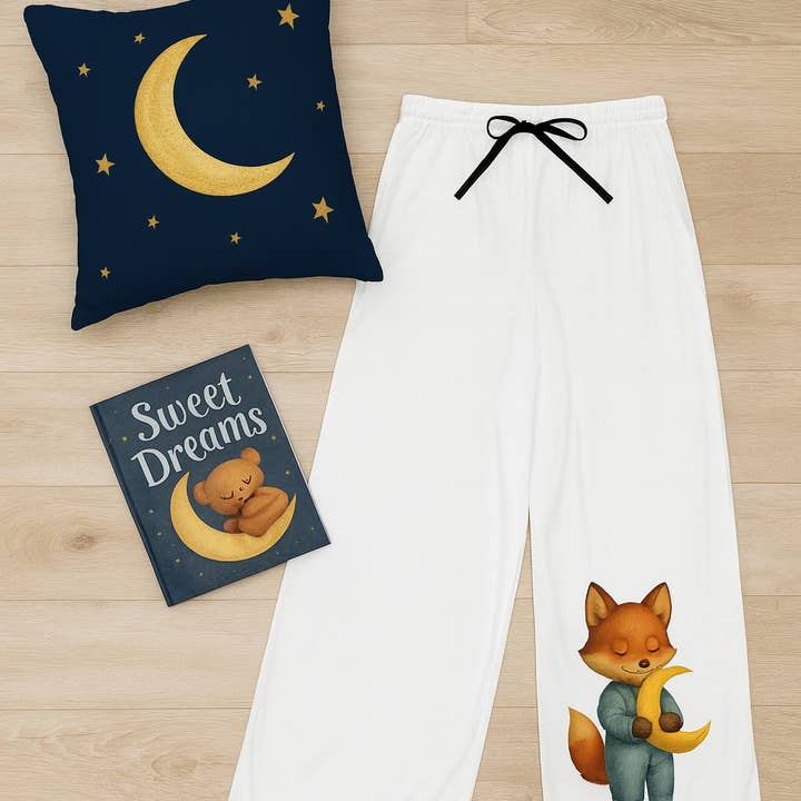 Cozy Fox & Moon Lounge Pants for wholesale by Upside Down Owl Farm