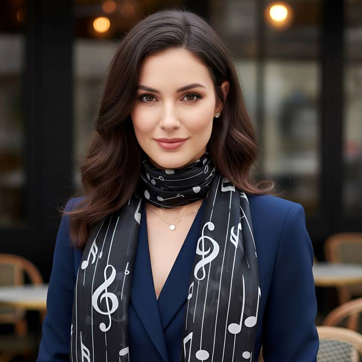 SERENITA - Wholesale Scarf – Women's - Holiday Gift Scarf Long Lightweight Music Note Clef