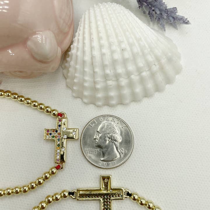 Beaded with Cubic Zirconia Cross Pendant Bracelet for wholesale by Cherie by Cherie