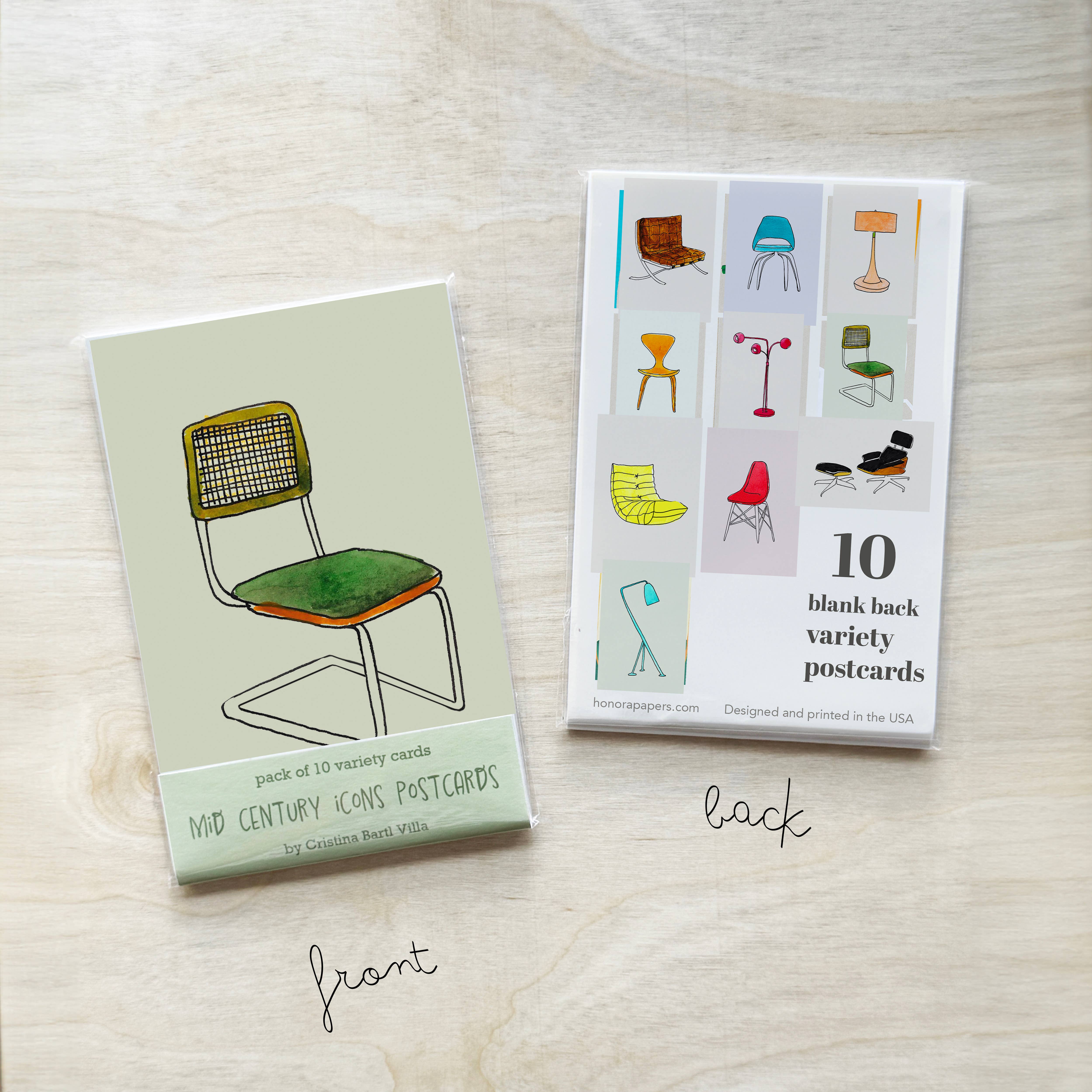 Honora Papers - Wholesale Postcard Set - Pack of 10 Postcards of Midcentuy-Modern Furniture Icons3