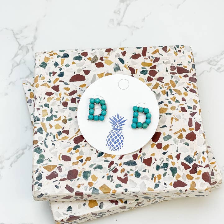 Prep Obsessed Wholesale - Wholesale Stud/Post Earrings - Semi-Precious Turquoise Initial Post Earrings2