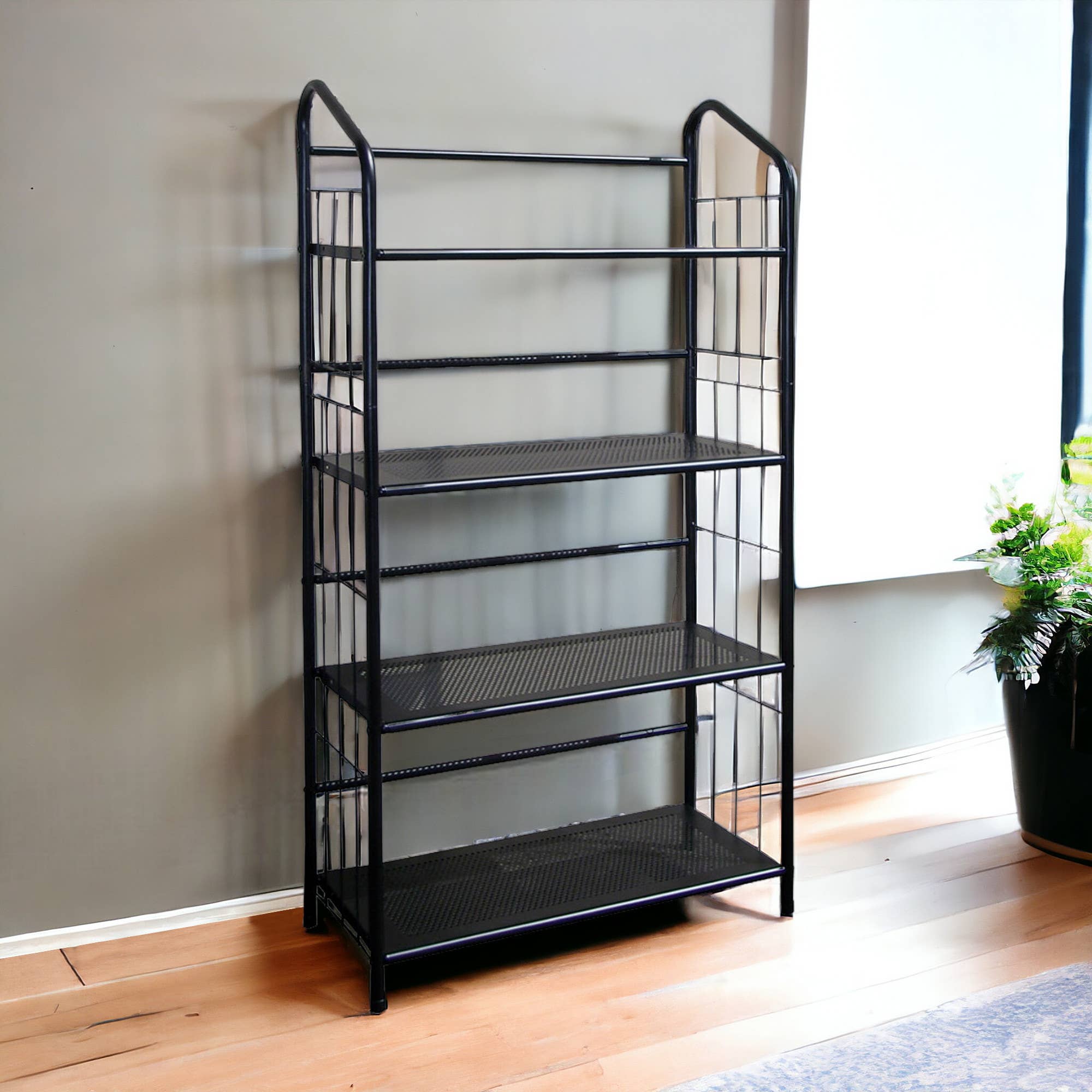 HomeRoots - Wholesale Bookcase - Black Four Shelf Metal Standing Book Shelf1