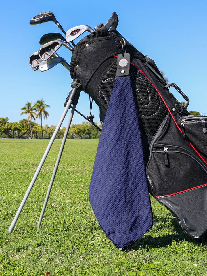 Magnetic Microfiber Golf Towel with Clip - Navy for wholesale by Playing It Forward