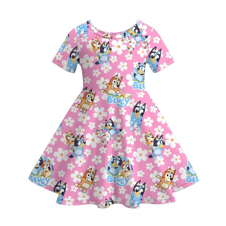 Little Trendy - Wholesale Dress - Kids - Cute Bluey cartoon twirl short sleeve dress for girls 0