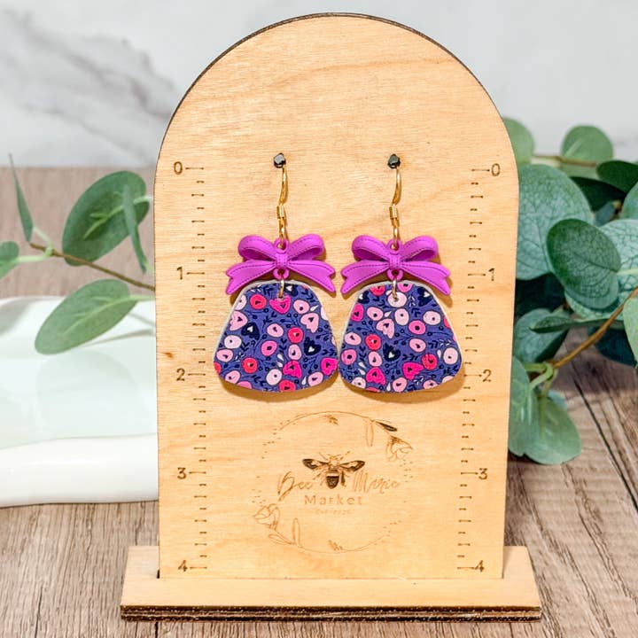 Lavender Bow Blossom Earrings for wholesale by Bee Marie Market LLC