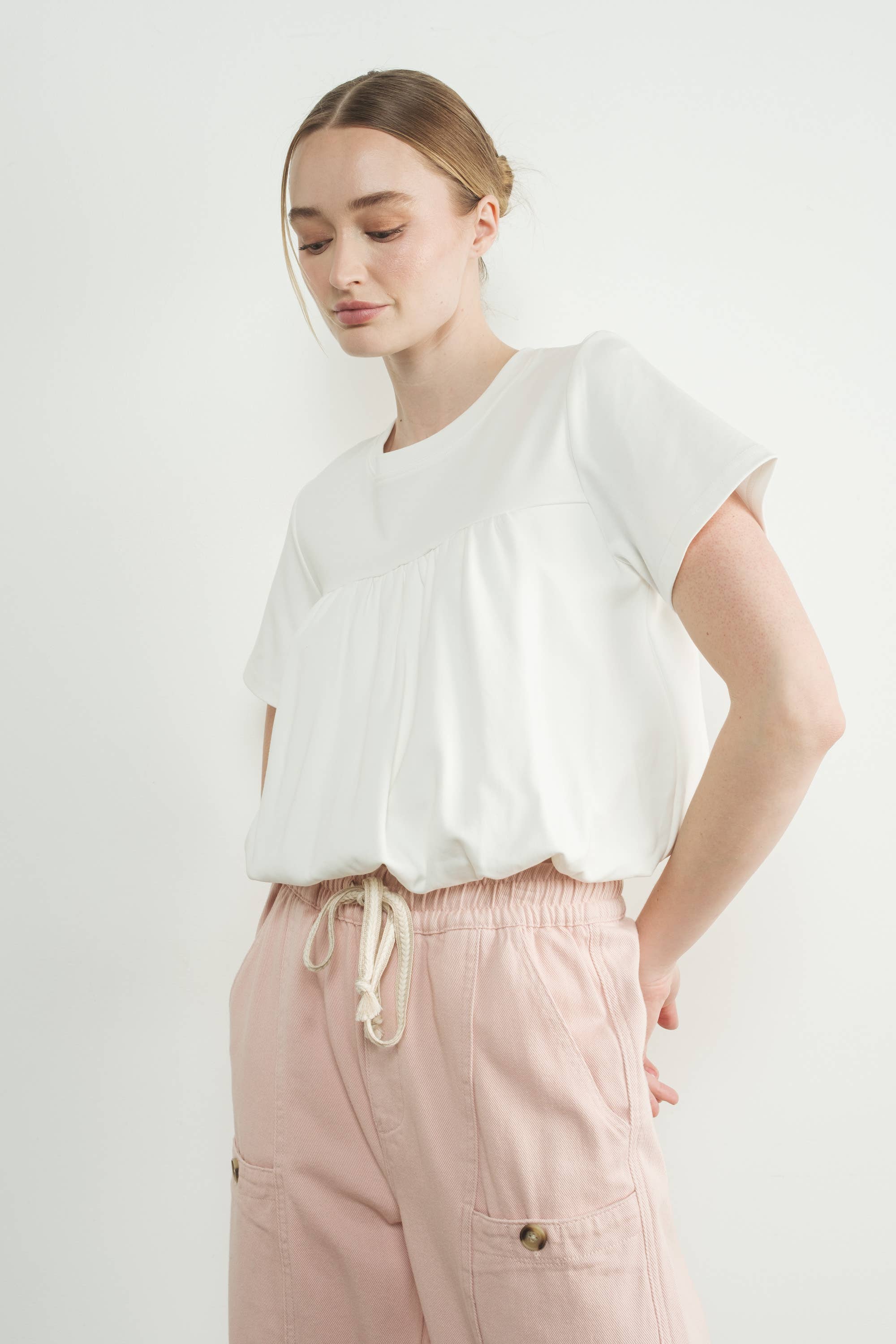 Aaron & Amber - Wholesale T-Shirt - Women's - MAT3226 BUBBLE HEM SHORT SLEEVE T-SHIRTS16