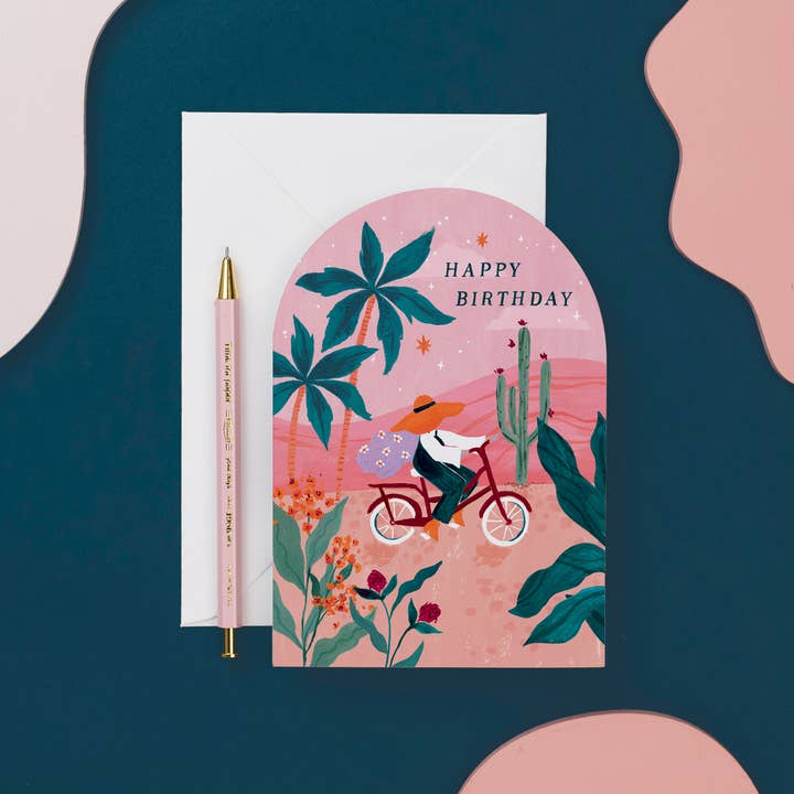 Sister Paper Co. - Wholesale Birthday Card - Sunset Bike Birthday Card | Female Birthday Card | Bohemian