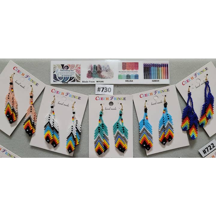 Shelley Enterprises Inc. - Wholesale Dangle Earrings - 730-Double Feather Native Earrings Handmade with Czech Beads1