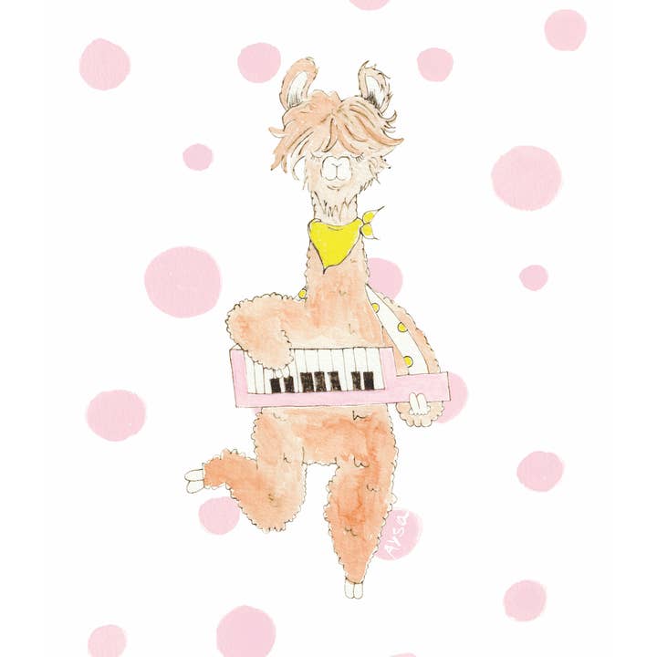 Polly the Keytar Alpaca Pop, kids musical animal wall art for wholesale by Whimsy Pop