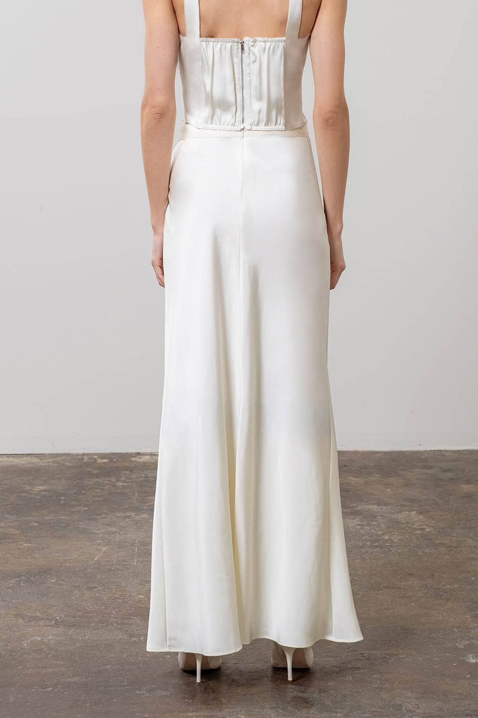 IVORY HIGH WAIST SATIN MIDI SKIRT for wholesale on Faire1