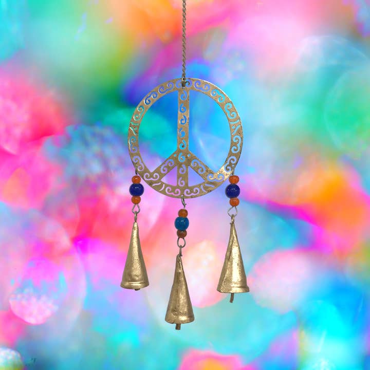 Upcycled Flower of Life or Peace Sign Bell Chime for wholesale by Wilco Home