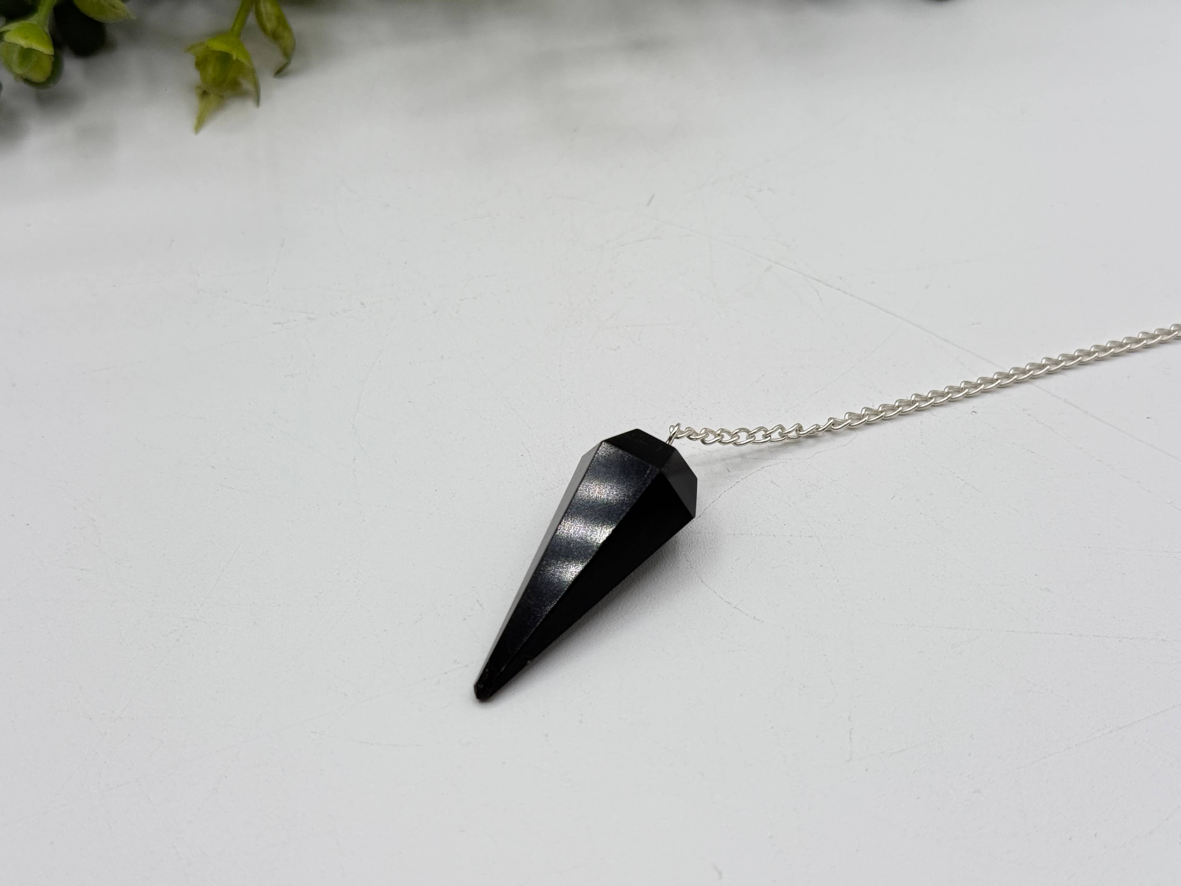 Meraki Gemstones - Wholesale Pendulum Board -  Black Obsidian Pendulum w/Silver Plated Chain 4
