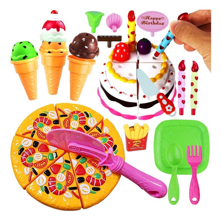 Play Food Set with Cutting Pizza Toy, Birthday Cake Toy, Stackable Ice Cream Toy Play Set, Fries - Toy Desserts, Pretend Play Food Kit Play Kitchen Accessories for wholesale by FUNERICA