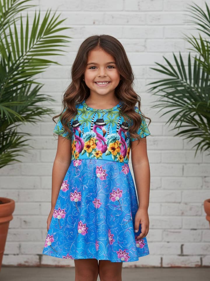 Vestido de Meninas Flamingos com Fedoras (encomenda pendente até início de fevereiro) por atacado de Trunkers