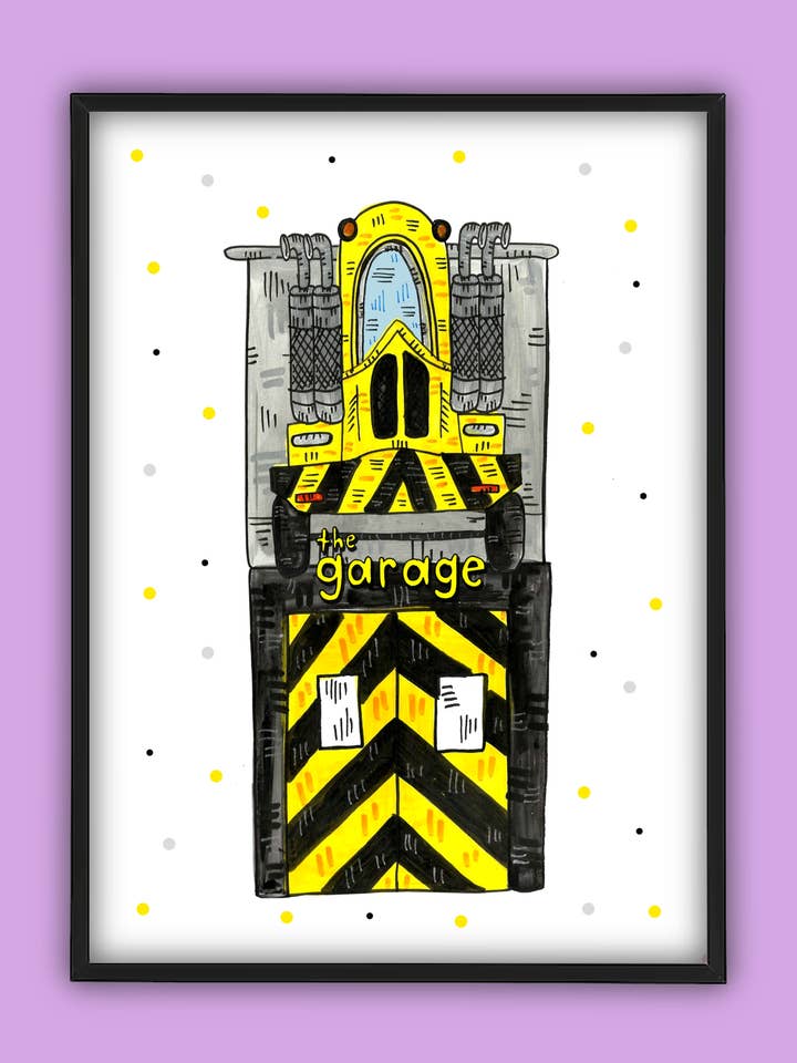 Garage Glasgow Musiksted Illustration Udskriv for engroshandel hos Claire Barclay Draws