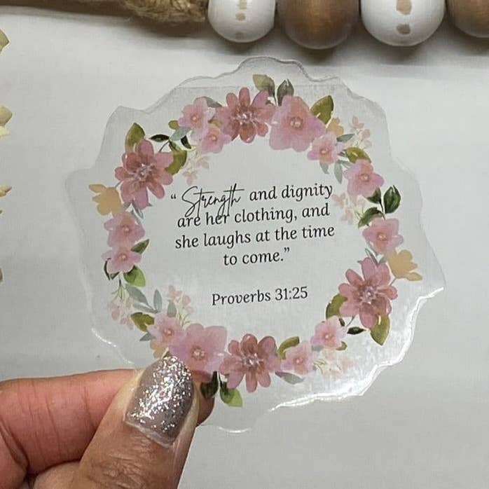 Dear Bold Believer - Wholesale Sticker - Inspiration with Clear Proverbs 31:25 Floral Sticker0